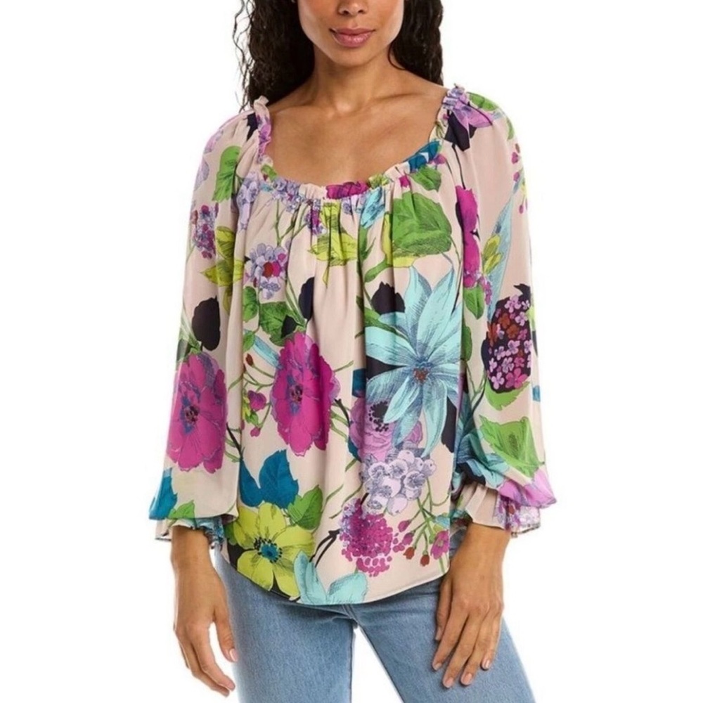 TRINA TURK Sophia Top Floral Peasant Blouse  Size Large - Picture 10 of 11
